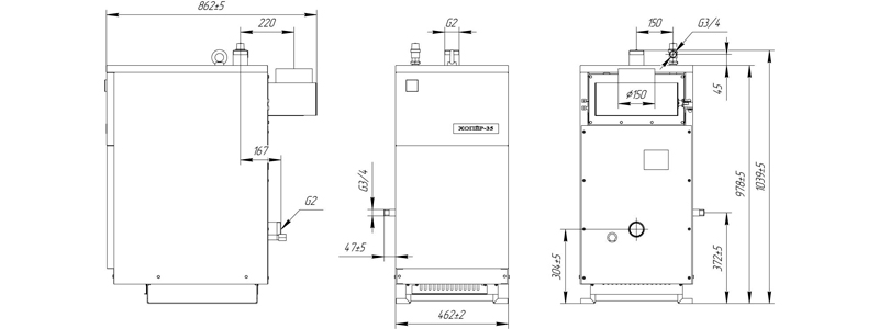 Габаритные и присоединительные размеры котла